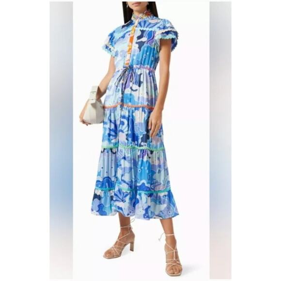 CELIAB Celia B Sz M Medium Blue Floral Adhara Midi Dress - Picture 1 of 12